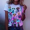 Ladies' Cute T-shirt Round Neck Short Sleeve Cartoon Dog Print T-shirt