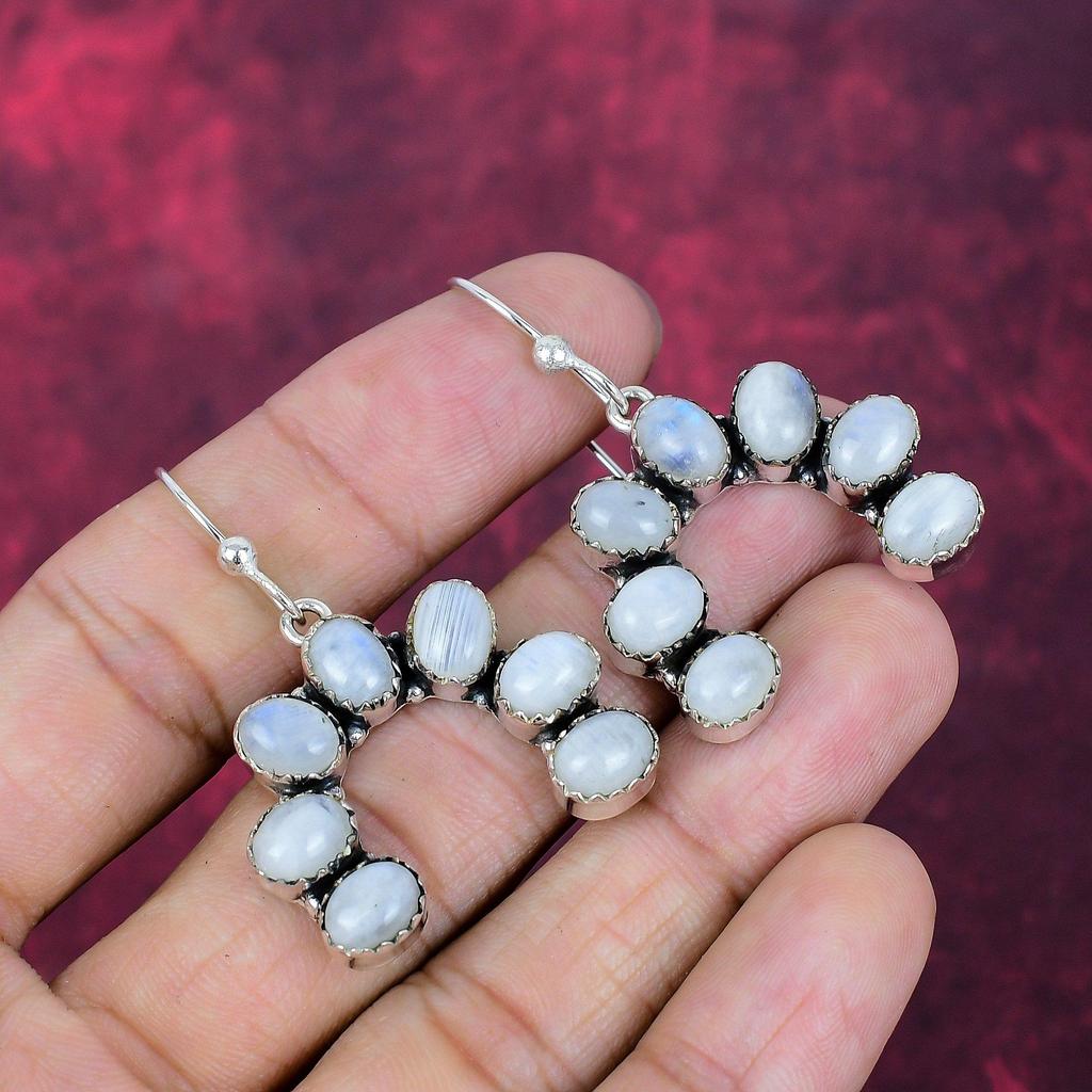 Moonstone Earrings, 925 Solid Sterling Silver Gemstone Handmade Earrings Jewelry, Gift For Love