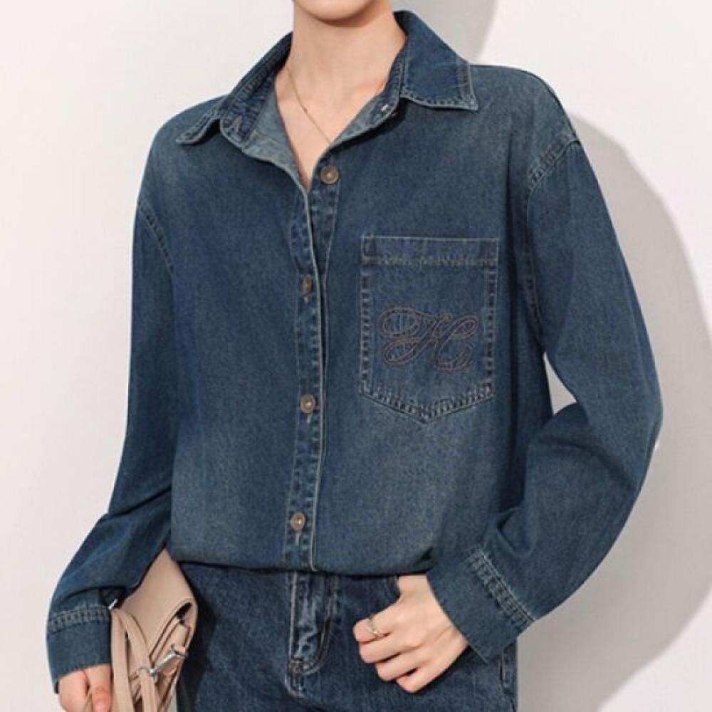 Navava Women Vintage Casual Denim Long Sleeve Shirt Nb2997