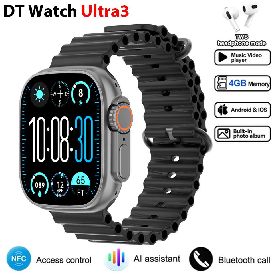 DT Ultra 3 Smartwatch Amoled-skärm 4GB MP3 MP4-spelare Bluetooth Nätverksdelning App Store ChatGPT Smart AI-klocka Man Sportklocka