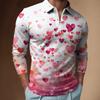 Trendy long-sleeve zip polo shirt with sparkling heart print, stylish casual men's top.