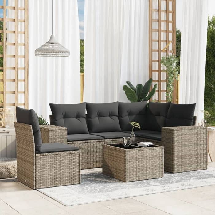 VidaXL Salon de Jardin avec Coussins 6 pcs, Canapés de Terrasse, Ensemble de Meubles de Patio, Mobilier d'Extérieur, Gris 3254917