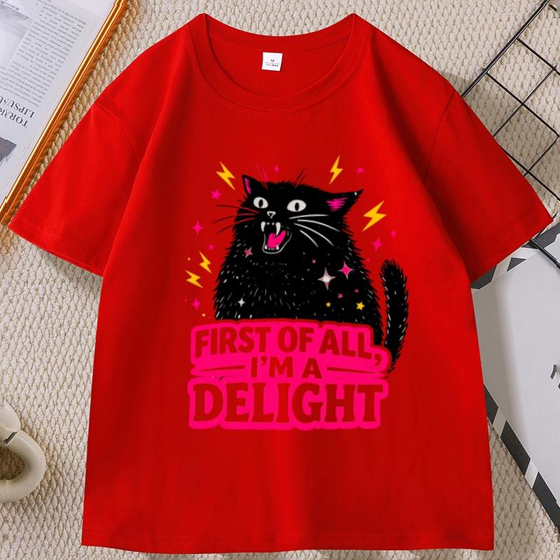 First of All Im A Delight T Shirt Unisex WoUnisex Funny Black Cat TShirt Cotton Short Sleeve Graphic Tee Casaul Round Neck Cat