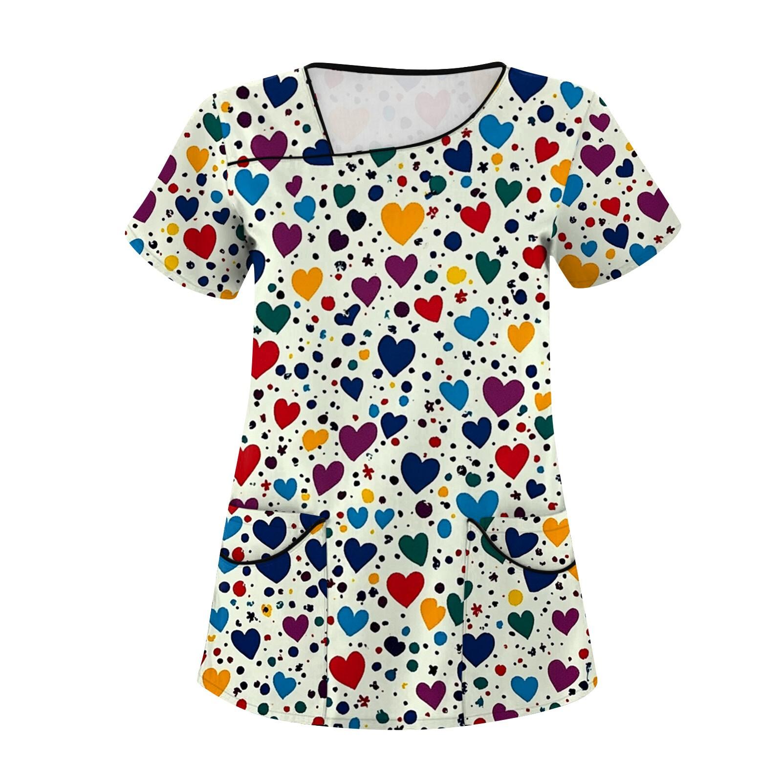 

Женская мода День святого Валентина Любовь Печатный короткий рукав Уход за рабочей одеждой с двойными карманами Топ XL жёлтый