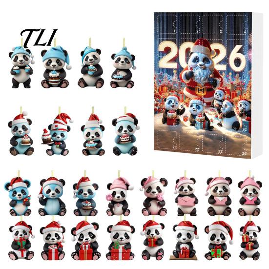 Christmas Advent Calendar Panda Calendar, 24 Days Countdown Contains Acrylic Ornament Set Ornaments, Cute Hanging Decorations for Tree