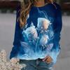 Spring and Autumn Round Neck Rose Flower 3D Printed Top Fashionable Casual Long Sleeved Women's T-shirts