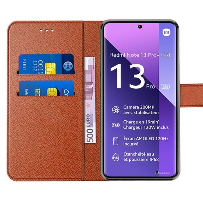 Coque - E.F.Connection - pour Xiaomi Redmi Note 13 Pro+ 5G - Cuir PU - TPU - Antichoc - Portefeuille - avec 2 Verres Trempés