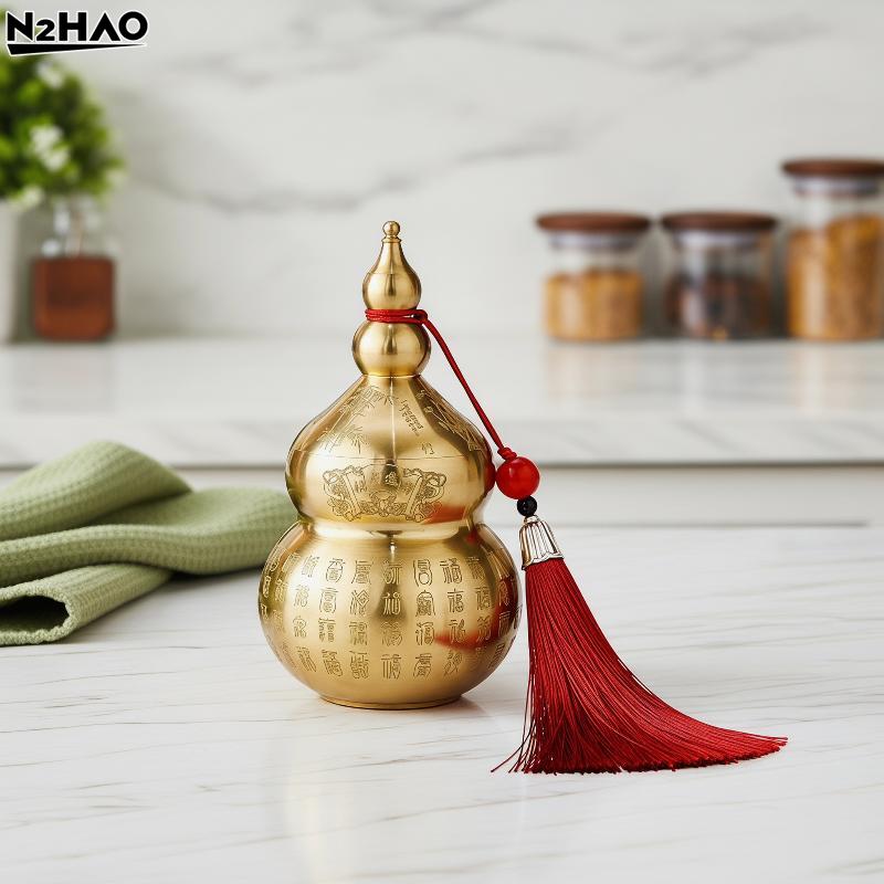 Desktop Brass Gourd Feng Shui Chinese Style Ornament for Luck and Prosperity