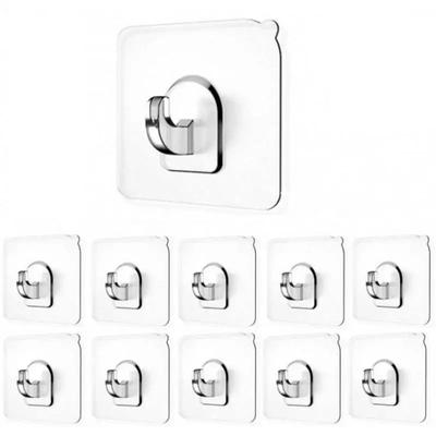 10pcs Small Wall Hooks Waterproof Self Adhesive Towel Hook Transparent Hook Hanger for Key Bathroom Shower Kitchen Office Window