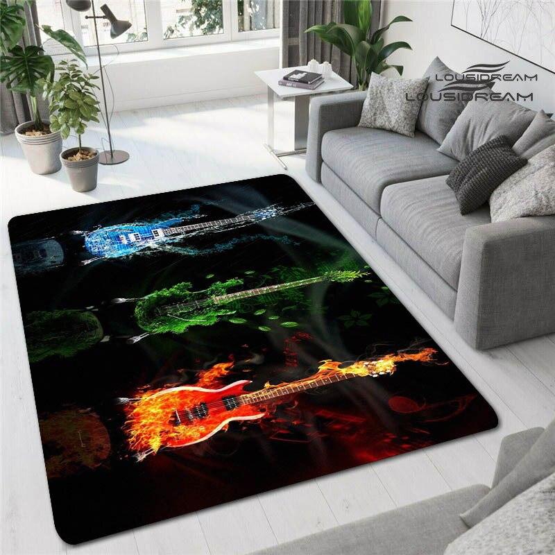 Tappetini stampati in 3D con chitarra colorata per soggiorno, tappeti antiscivolo, camera da letto, comodino, decorazione moderna per la casa, tappetini lavabili