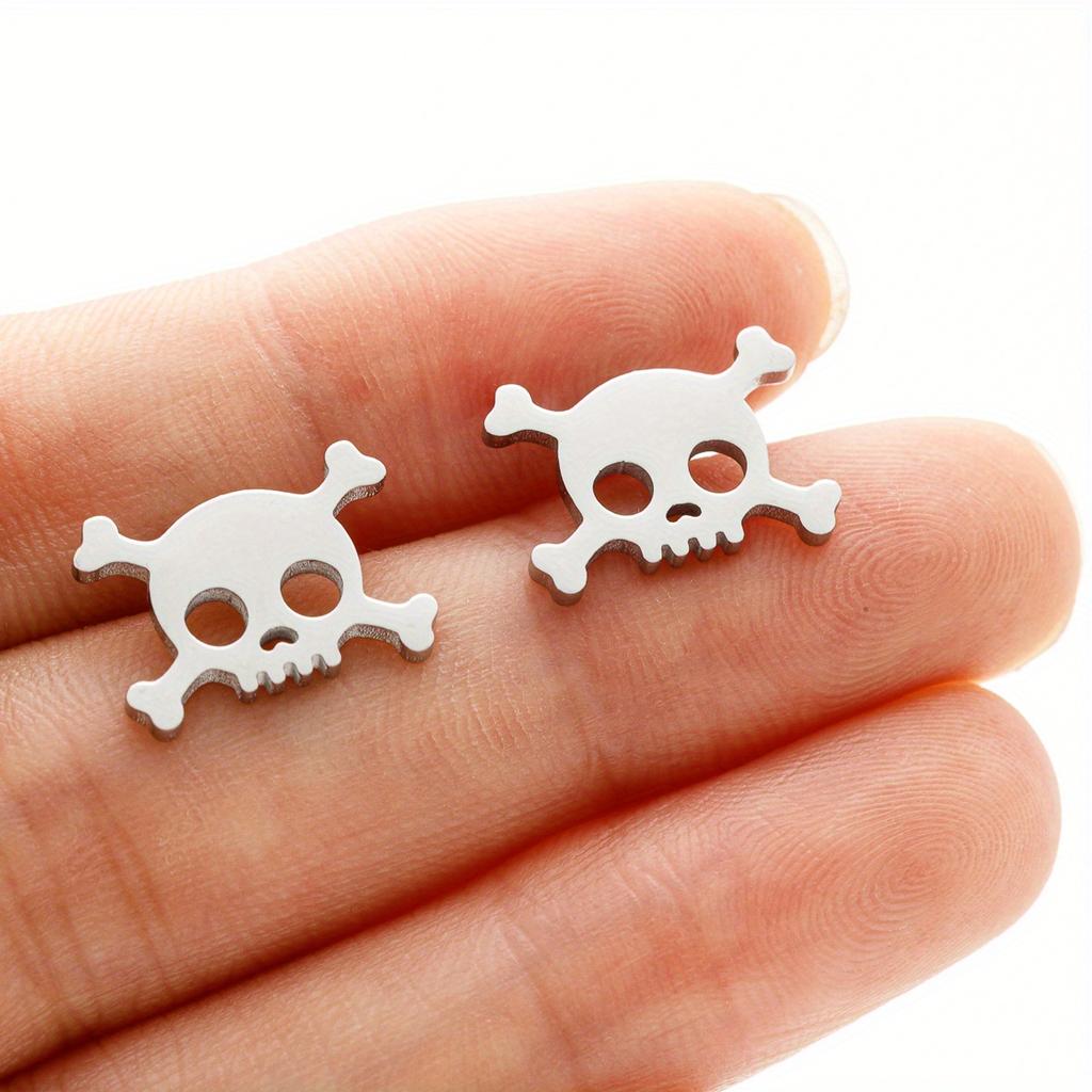 1 Pair of Men's Hollow Mini Skull Earrings, Earrings Halloween Style New Fashion Birthday Party Jewelry Gift.