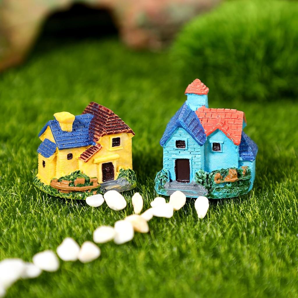 4pcs Miniature House Fairy Garden Resin House Bonsai Craft Micro Landscape DIY Garden Decoration Village Decor