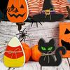 Retro Halloween Decor 6Pcs Tiered Tray Decor Ghost Black Cat Mummy Figurines