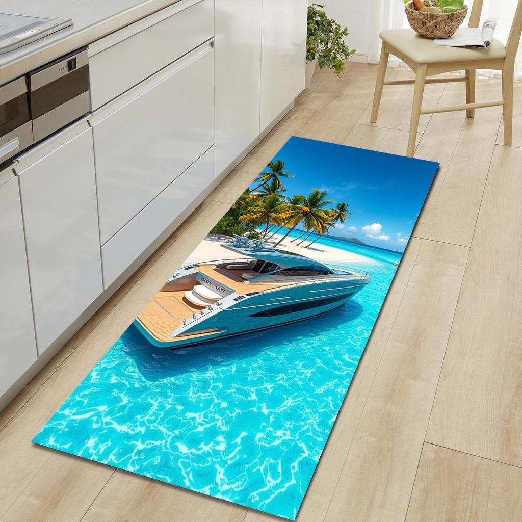 1Pcs Beautiful Scenery Pattern Floor Mat Modern Kitchen Polyester Rug Non-Slip Colorful Indoor Carpet, For Home Bathroom Bedroom Living Room Decor