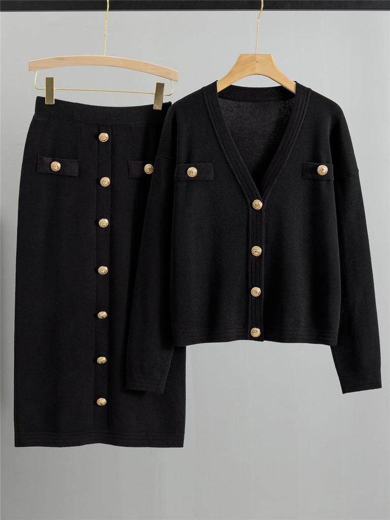 European & American Fragrance-Style Cardigan Sweater & Pencil Skirt Knitwear Set for Women - Spring & Autumn