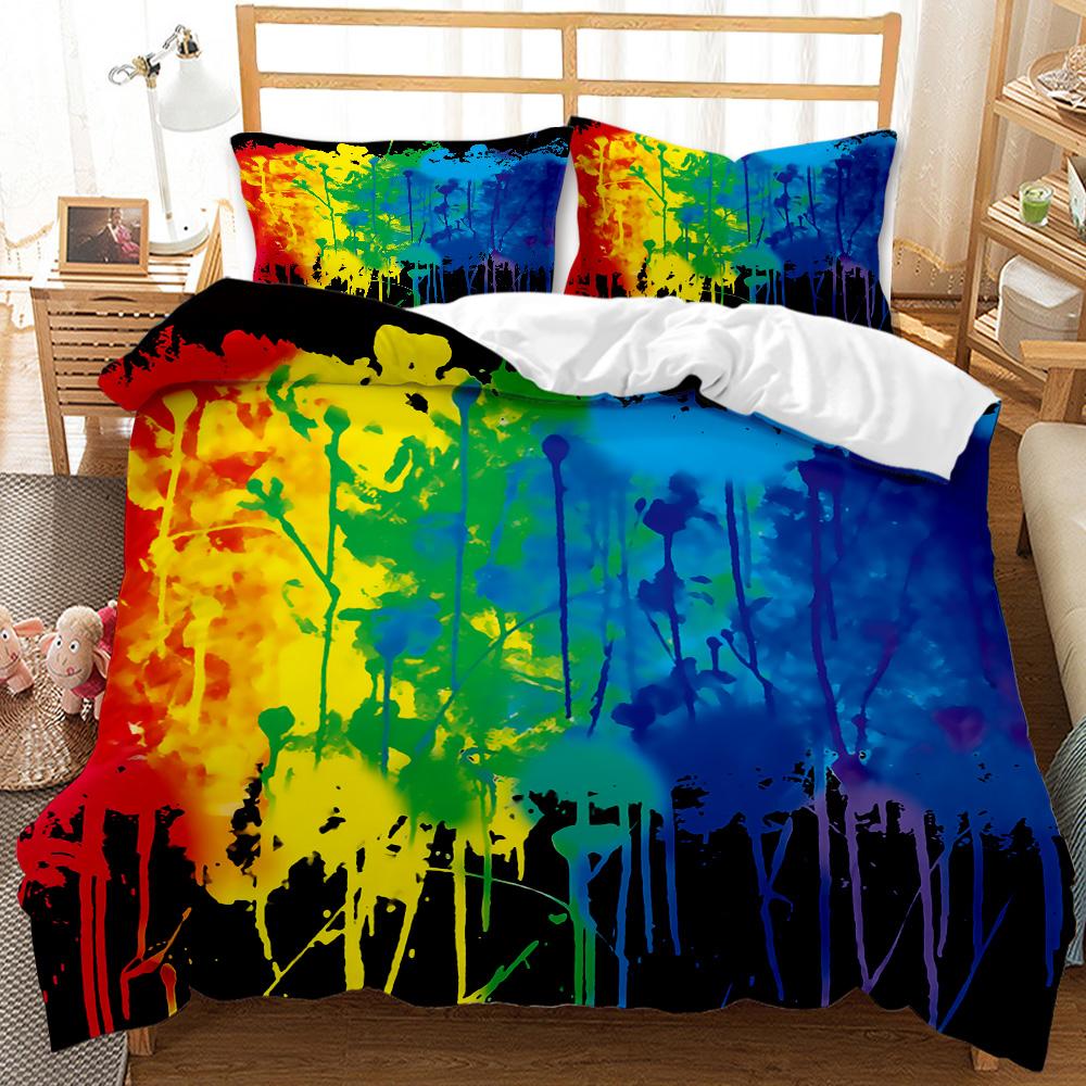 Abstract Duvet Cover Set Watercolour Painting Colourful Comforter Cover King Queen Size for Boys Girl Teen Polyester Bedding Set