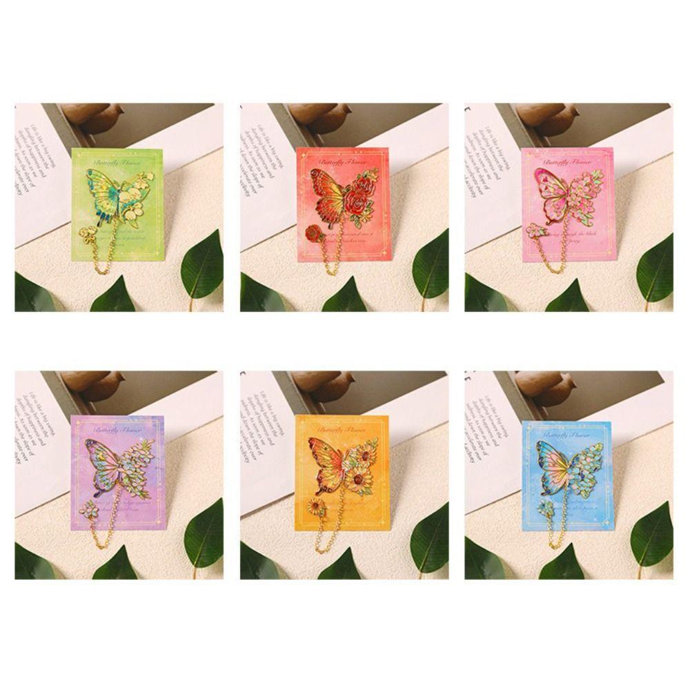 Tassel Chain Metal Butterfly Bookmark Hollow Flower Flower Painting Bookmark  For Book Lovers