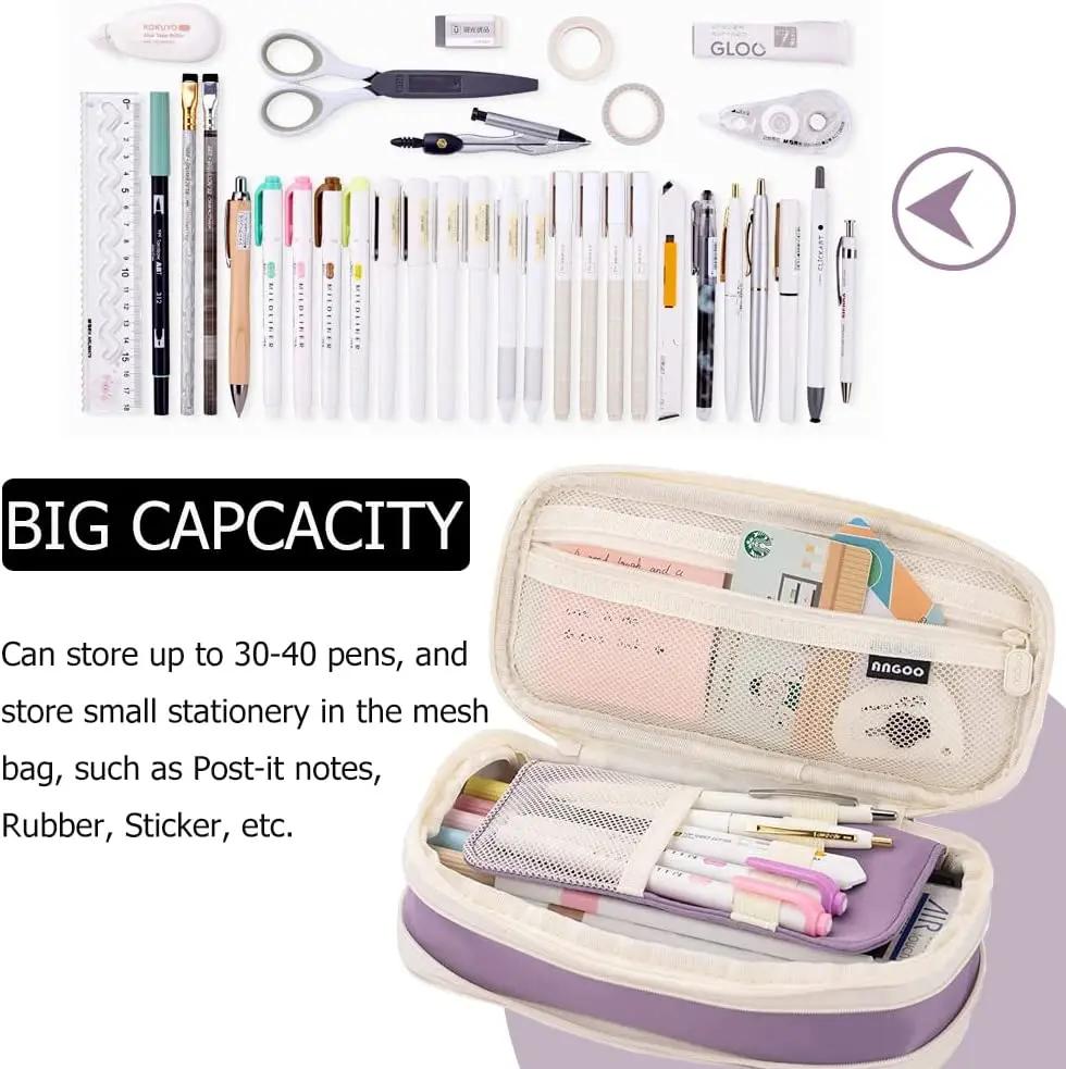 Purple Pencil Case Large Capacity Pen Bag Double Layer for Students Pouch Holder Box Office Stationery Back To School Supplies