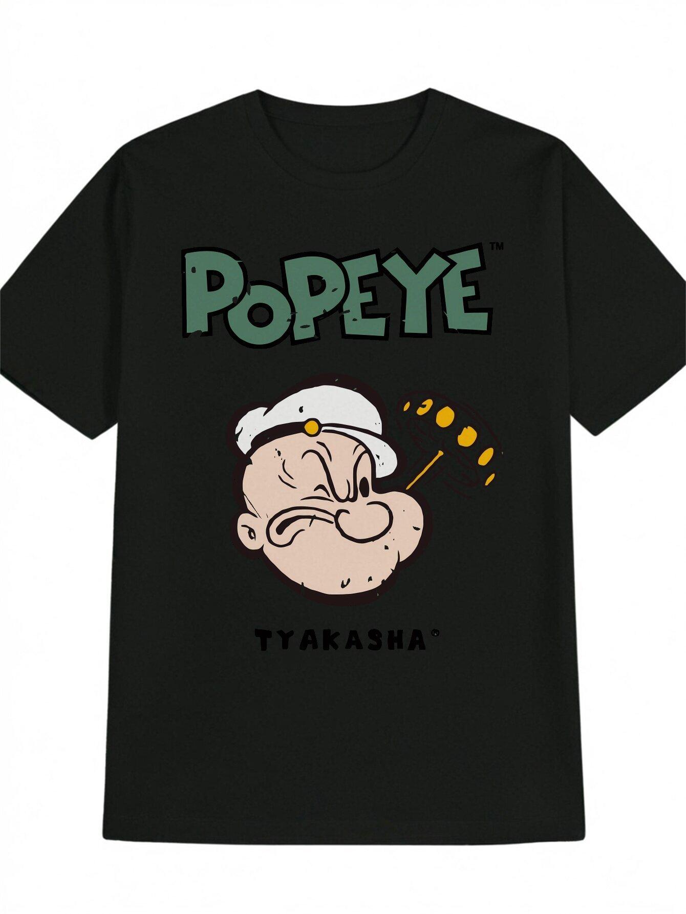 Casual Round Neck T-shirt Featuring a Popeye Print XXL