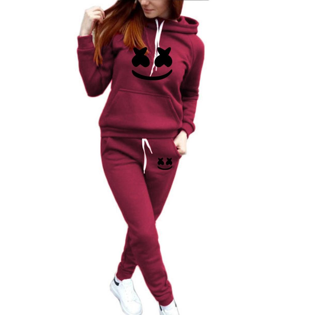 New Autumn and Winter European and American New Sports and Leisure Printing Pullover Hooded Sweater Sweatpants Set Sweater Plus Trousers