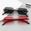 Stylish Rimless Sunglasses for Men Women Frameless Rectangle Wood Frame Sun Eyeglasses Vintage Retro Shades Summer Traveling Glasses UV400