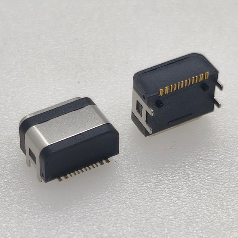 TYPE C 16P Female Waterproof Horizontal SMT Connector with IPX7 Rating and Four Positioning Pins