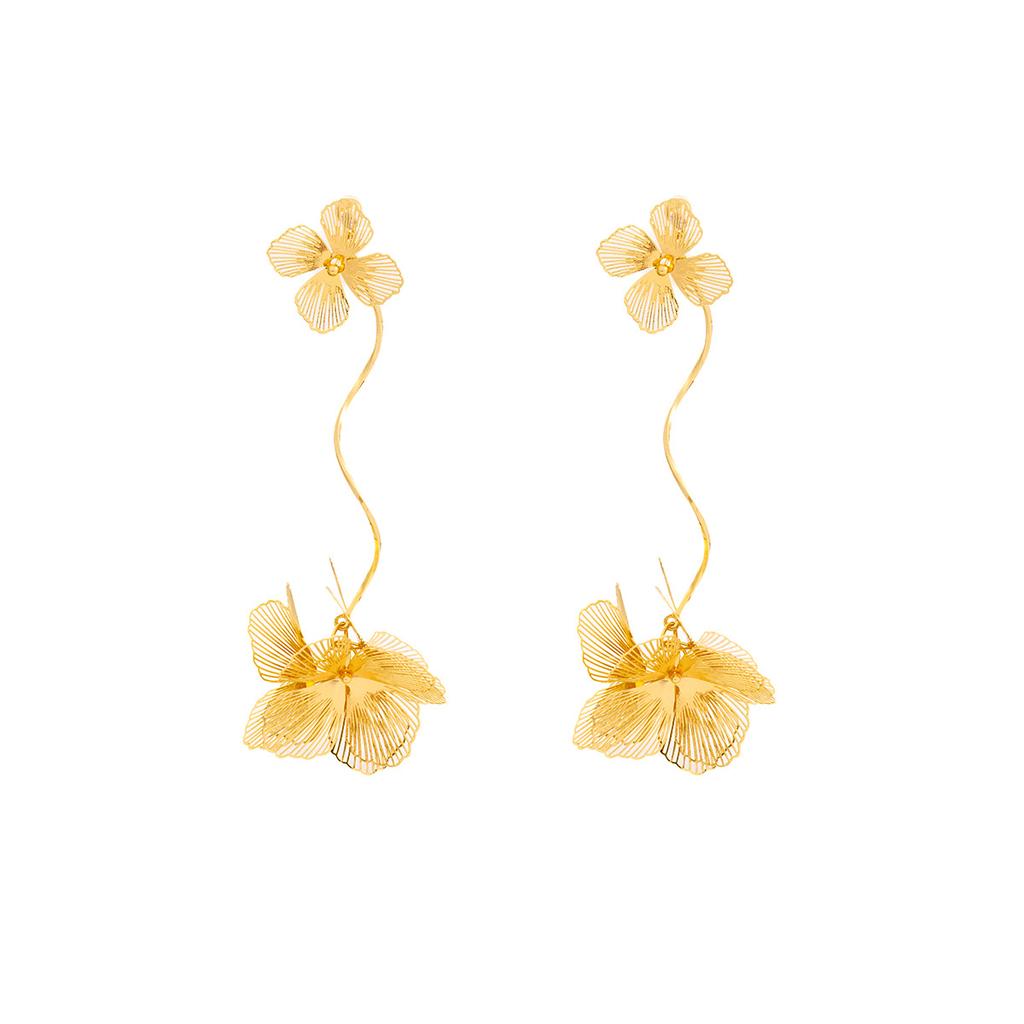 French Retro Light Luxury Stud Earrings Gold Hollow Flower Fringed Earrings Unique Exquisite Fashion Earrings