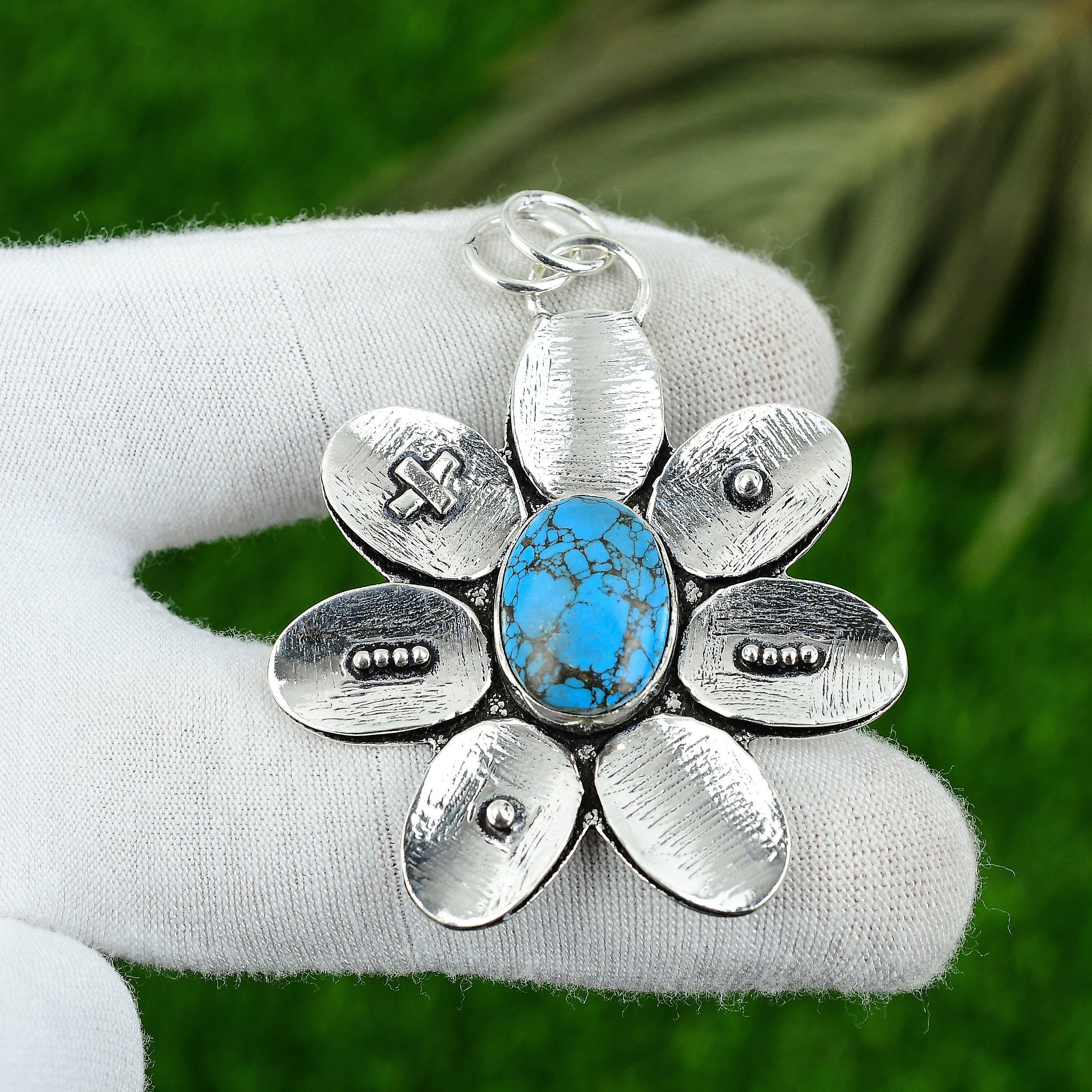 

Подвеска с натуральным тибетским бирюзовым драгоценным камнем, серебро 925 пробы, индийские украшения