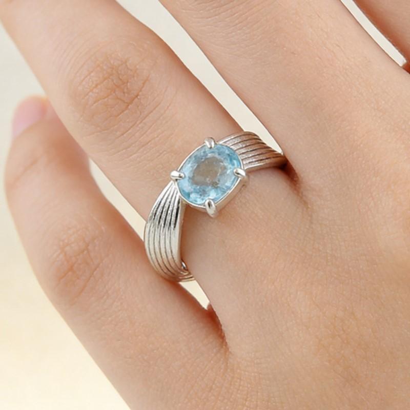 PANJBJ 925 Sterling Silver Zircon Rings for Women Couple Minimalist BLue Stone Jewelry Birthday Gift Prevent Allergy Wholesale