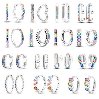 Bunte Liebe Creolen für Frauen 925 Silber Original Pave CZ Kreis Regenbogen Herz Ohrringe Luxus Hochzeit Edlen Schmuck