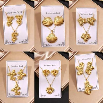 Gold-Plated Stainless Steel Retro Earrings & Necklace Set - Non-Fading Jewelry