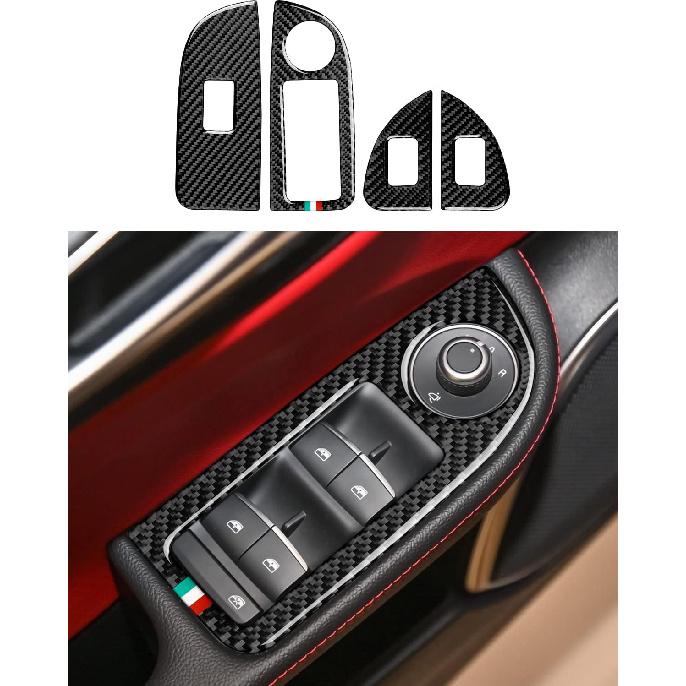 4PCS Car Inner Door Bowl Cover Trim Carbon Fiber Sticker Decal fits for Alfa Romeo Giulia Stelvio Tonale 2016 2017 2018      2024 2025 2026 Interior