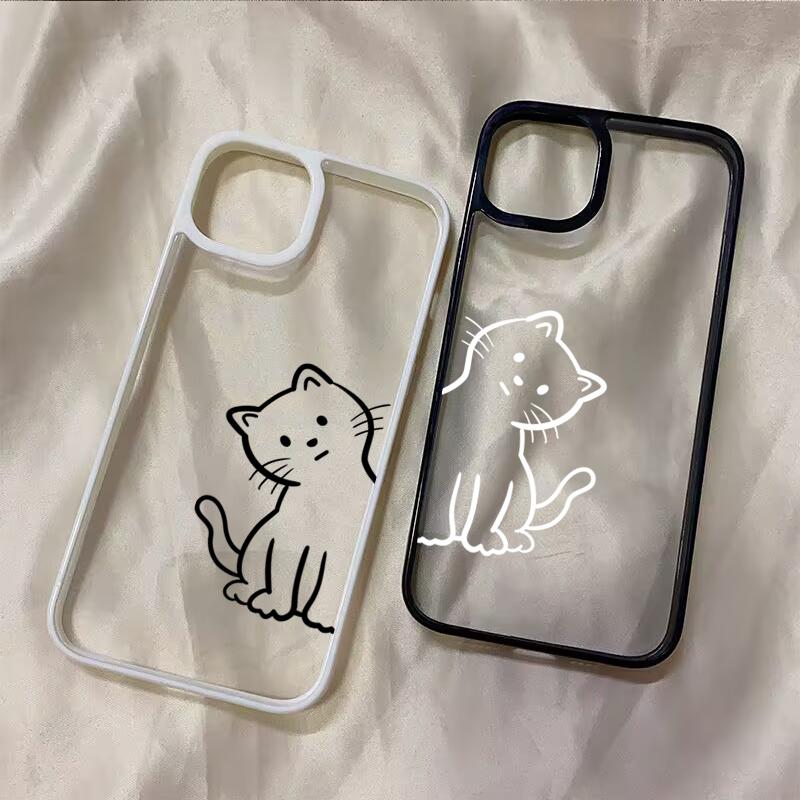Minimalist Line Art Cat Phone Case for iPhone 17 16 15 14 13 12 11 Series Pro Max Plus Double Layer Protection