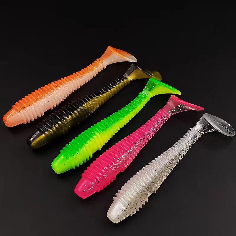 T-Tail Soft Bait Lure: Artificial Worm with Lead Head Hook for Long Cast Bass Fishing, Drop Shot T-Tail Design.