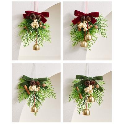 Kreativer Weihnachtsglocken-Anhänger Samtschleife 3D Weihnachts-Hängedekorationen Künstliche Kiefer Knackendes Geräusch Weihnachtsbaum-Anhänger