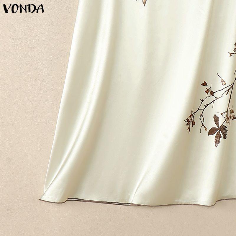 VONDA Women Casual Zip-up Print Satin Smooth Thin Maxi Skirts