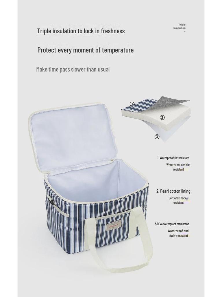 Striped Portable Large-Capacity Insulated Picnic Bag and Cooler