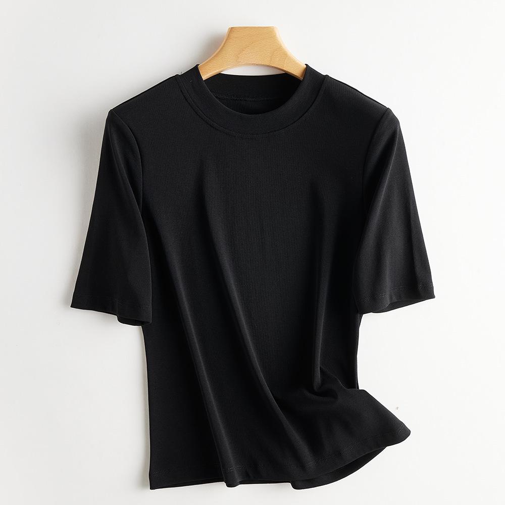 

2025 Early Autumn Korean Chic Slim Fit Women’s T-Shirt: Unique Short Sleeve, Small Round Neck, Versatile Style Medium чёрный