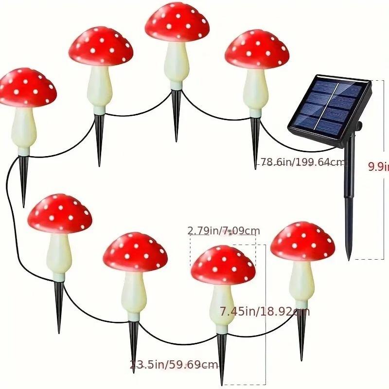 Solar Powered Starry Mushroom Lawn LED String Lights
