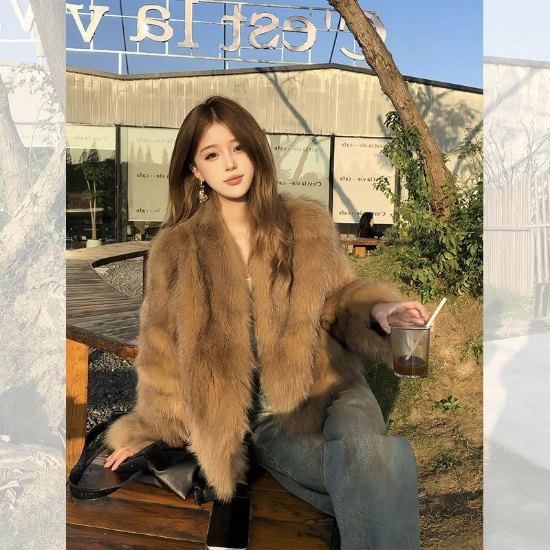 Premium Environmentally Friendly Fox Fur Short Coat Fur Winter New Thickened Brown Fur Coat