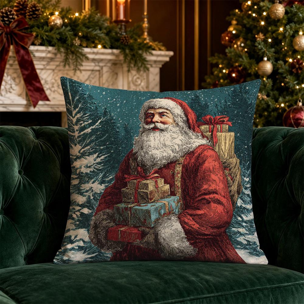 Christmas Vintage Santa Throw Pillow Covers Pattern Cushion Cover Suitable for Sofa Bedroom Car Pillow Cover
