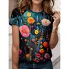 Women's Flower 3D Prints T-Shirts Short Sleeve Tees Tops 3D Prints Crew Neck T- Shirts Summer Casual Women's Clothing Apparel