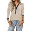 Women's Retro Street Lazy Denim Collar Long Sleeve Pullover Patchwork Knit Top