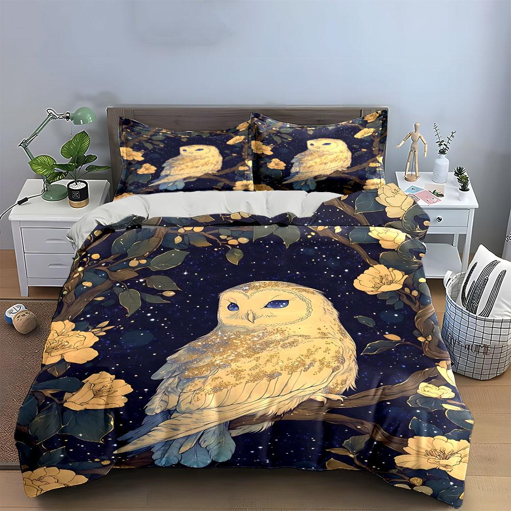 Starry Owl Decorative Art Set Soft Comfortable Duvet Cover Bedding Set Included 1*Duvet Cover & 2*Pillowcases, Gift