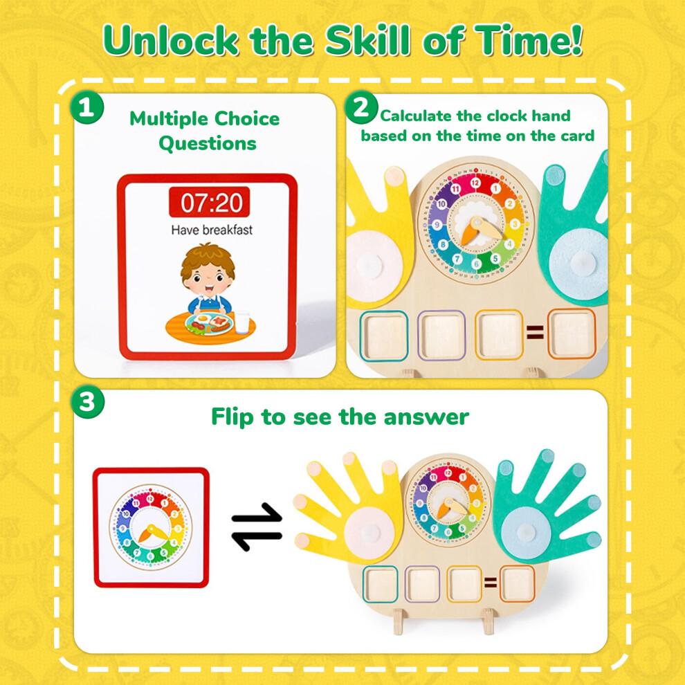 Montessori Math Toys 2in1 Wooden Counting Blocks and Clock Set for Preschool Kids Ages 3 to 7