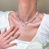 Vintage Black Beaded Necklaces for Women Fashion Geometric Oval Pendant Clavicle Chain Necklaces Aesthetic Jewelry Accessories