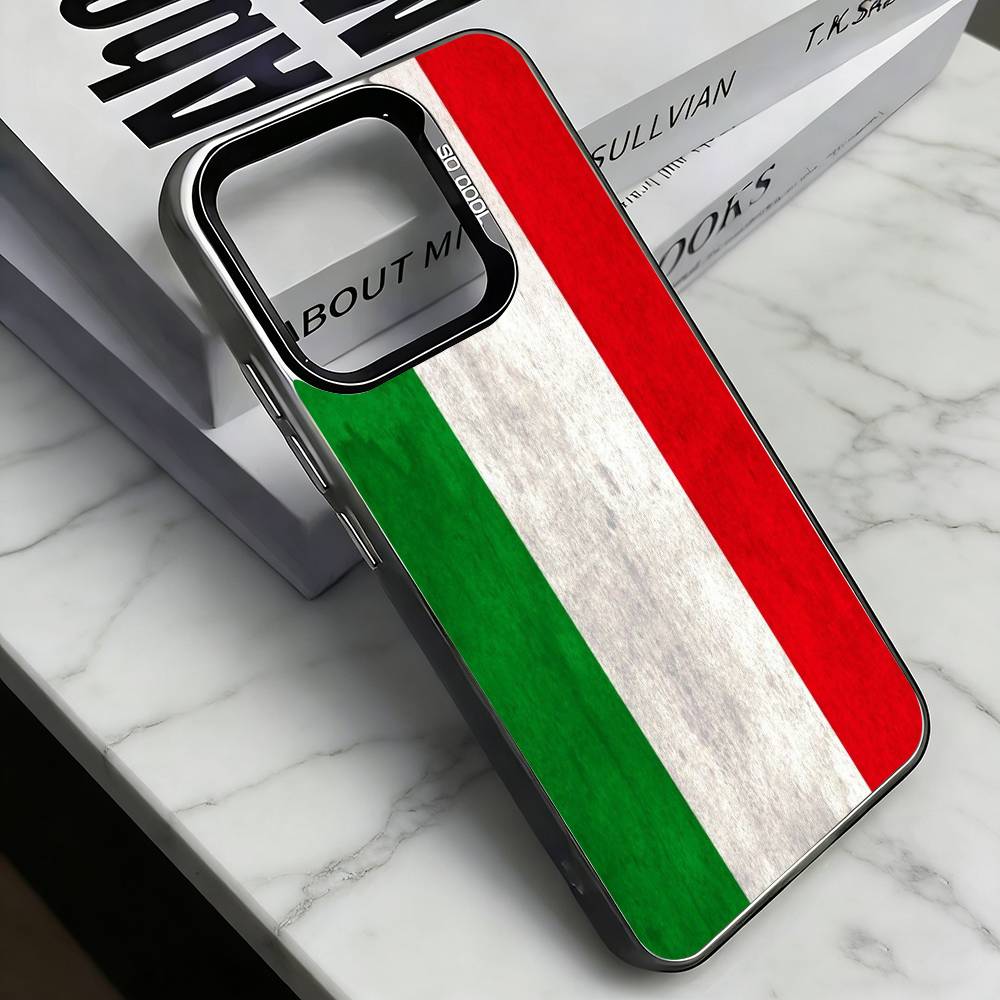 

Italian Flag Culture Phone Case For iPhone 17,16,15,14,13,12,11 Plus,Pro Max,XS,Colored Silver Plated Inside Cover iPhone12PRO