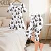 Women Plus Size White Haunted House Printed Round Neck Short Sleeve Top Capri Pants Two Piece Set