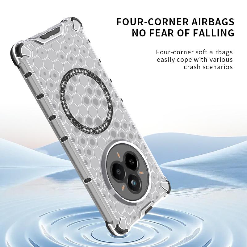 Honeycomb Style Armor Shockproof Phone Case For Realme 14 Pro Plus Four Corners Airbags Magnetic Wireless Charging Back Cover