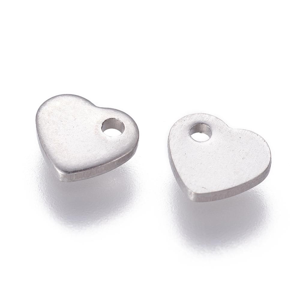 200pcs Tarnish Resistant 201 Stainless Steel Charms Stamping Blank Tag Heart Stainless Steel Color 5x6x1mm Hole: 1mm